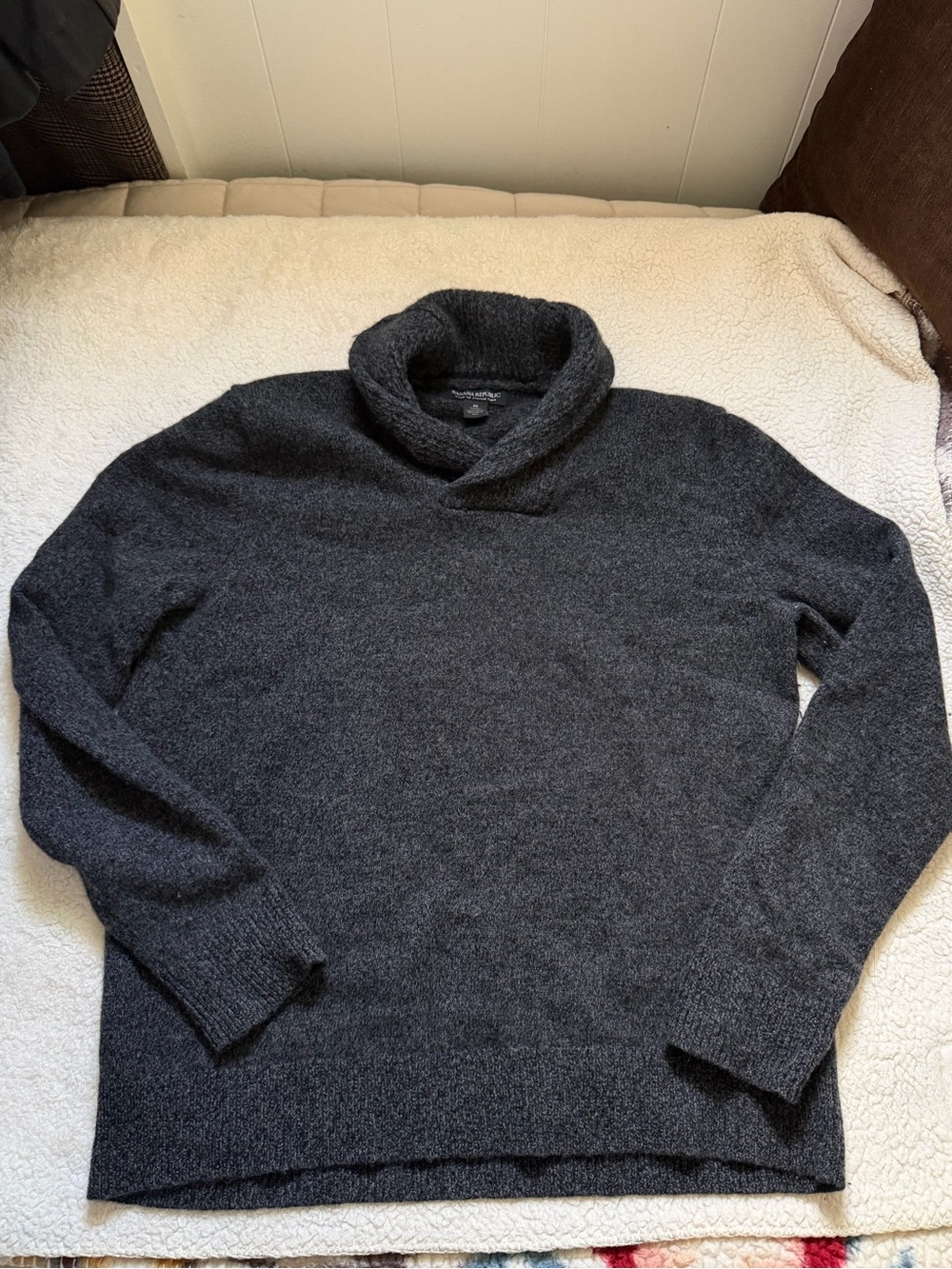 Banana Republic Italian yarn Men's Dark Charcoal Shawl Collar Turtleneck Sweater